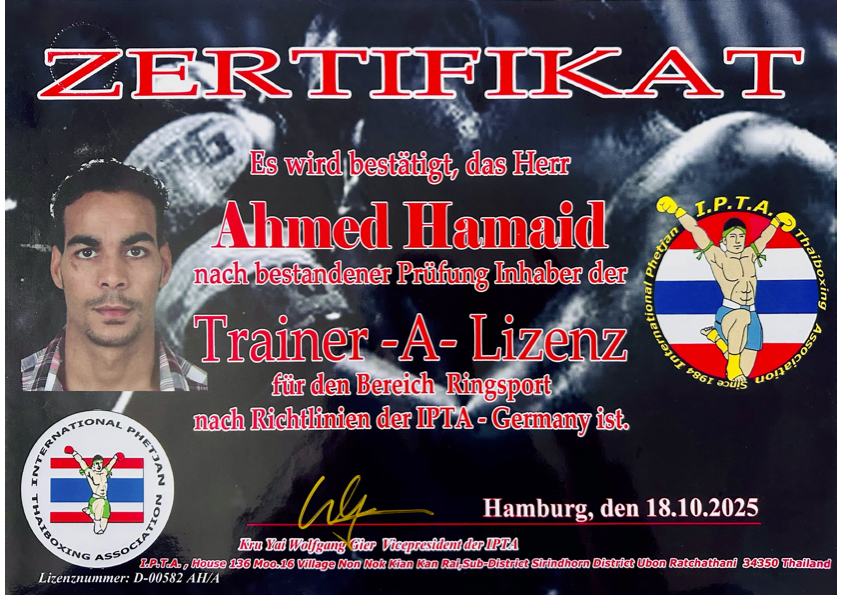 Ahmed Hamaid Trainer-A-Lizenz Certificate